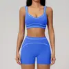 Conjunto de Yoga Color Block Escovado Transfronteiriço Casual com Alças Duplas nos Ombros, Roupa Esportiva de Fitness de Alta Qualidade para Mulheres, Conjunto para Corrida e Treino