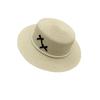 Sombrero de Copa Parasol de Verano Protector Solar para Mujer Estilo Francés Retro Cadena de Perlas Parte Superior Plana Moda Casual Lazo Sombrero de Paja