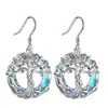 Serie de Aretes Cruzados Más Vendidos de Amazon Árbol de la Vida de Cristal Azul Clásico Aro Circular de Aleación Ganchos para Oreja Forma Redonda