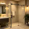 Cabina de ducha corredera sin marco en forma de L, mampara de cristal templado, separación de zona seca y húmeda en el baño, venta al por mayor de fábrica, personalizable