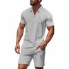 Traje de Verano de Dos Piezas Holgado con Diseño de Cuello en V a la Moda para Hombre, Estilo Americano, Tejido Waffle, Camisa Polo de Manga Corta y Pantalones Cortos