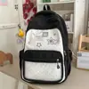 Rosa Pêssego com Bordado de Estrela Branca Bolsa Escolar Estilo Menina Suave Design de Janela Transparente DIY Bidimensional Mochila Estilo Doce Atmosférico