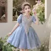 Vestido de Aniversário para Menina Vestido de Princesa 2025 Novo Estilo Cinza Nicho Fashionável Roupa para Apresentação de Piano Host Infantil