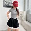Shorts Cinza com Renda para Mulheres, Verão 2026, Cintura Alta, Calças Wide Leg Emagrecedoras, Calças Casuais Retas A-Line Petite
