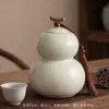 Bote de Té Calabaza de Horno Ru Dunhuang para Uso Doméstico, Bote de Cerámica Grande de Gama Alta a Prueba de Humedad para Almacenamiento de Té, Bote Sellado, Bote de Té de Regalo