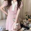 Sweet Desire Encaje Francés Vestido POLO de Manga Corta Verano Nuevo Ins Estilo Japonés Estilo Fresco Niña Cintura Alta A-line Vestido Corto