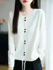 Cárdigan de Punto con Cuello Redondo para Mujer Transfronterizo 2026, Nuevo Suéter de Lana de Punto Fino Otoño/Invierno, Abrigo Delgado con Cordón