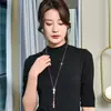Cadena de Suéter Fresca Estilo Japonés y Coreano Personalizada para Mujer, Collar Largo Otoño e Invierno con Colgante de Borla de Bambú, Accesorio de Moda Elegante OL para Mujer
