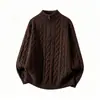 Suéter polo pullover estilo japonês transfronteiriço para homens, moda outono e inverno, suéter de tricô torcido com gola alta e zíper parcial para homens