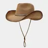 Sombrero Vaquero Occidental de Ala Curvada con Degradado Retro Verano Nuevo Estilo Decoración de Pedrería Playa Exterior Protección Solar Sombra Sombrero de Paja