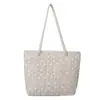 2026 Nova Bolsa de Mão Tecida com Renda Estampada Tendência Moda Feminina Grande Capacidade Simples Bolsa Tote