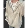 Suéter Cárdigan con Capucha Pesado Estilo Americano Otoño Invierno para Hombres Mujeres Tendencia Diseño Holgado Sentido Cremallera Sudadera Ropa de Abrigo Deportiva de Punto