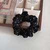 Laço de Cabelo Vintage Estilo Coreano Preto e Branco Floral Pequeno Plissado Intestino Grosso Diário Combina com Tudo Preguiçoso Rabo de Cavalo Corda de Cabelo Tendão de Couro Acessórios de Cabelo