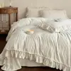 Conjunto de Roupa de Cama Estilo Princesa Francesa Veludo Leiteiro Peça Quatro Peças Espessado Quente Veludo Coral Esculpido Renda Capa de Edredom Lençol Lençol de Elástico