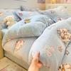 Conjunto de 4 Peças de Veludo Leite Floco de Neve de Inverno Desenho Animado Capa de Colcha de Veludo Grossa Conjunto de 3 Peças Quente para Cama de Dormitório Venda por Atacado