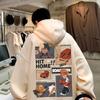 Moletom com capuz estilo americano retrô pesado masculino moda outono marca high street solto plus size vinho vermelho jaqueta grande