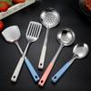 Pala al por mayor pala para saltear mango de trigo espátula de acero inoxidable cuchara para sopa pala para freír colador de cocina suministros de utensilios de cocina antiquemaduras