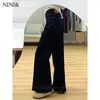Jeans Tannin Weila Azul Oscuro para Mujer Primavera y Otoño 2025 Nuevos Pantalones de Pierna Ancha con Tiro Alto de Herradura