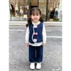 Nuevo estilo para niñas, dulce, moderno y a la moda, conjunto de mezclilla con lazo y encaje estilo coreano