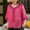 Camisa retro bordada étnica estilo japonés para mujer, camiseta fina de verano adelgazante de manga de cinco cuartos