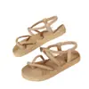Sandalias Planas para Mujer Transfronterizas de Amazon Sandalias Cuerda de Cáñamo Imitación Suela de Cáñamo Falsa Chanclas con Tira Cruzada de Lino