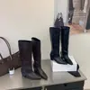 Botas de cuero de tacón de cuña y punta cuadrada de caña alta sin cordones 2026 otoño/invierno estilo vintage para ir al trabajo, botas de jinete hasta la rodilla