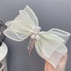 A044-2 Borde de Hongo Perla Borla Larga Pinza de Resorte Lazo de Doble Capa Accesorios para el Cabello Tira de Diamante Flor Pinza Pequeña Fragante para el Cabello