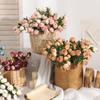 7 Cabeças flor seca imitação flor rosa com folha flor artificial ins retrô fresca flor de seda atacado decoração flor artificial decoração de casa