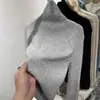 Blusa de gola alta para mulheres, justa ao corpo, cor sólida, manga longa, tricotada, base de lã sintética, suéter de puxar para mulheres, adequado para outono e inverno