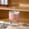 Copo de Vidro de Bambu Personalizado Tendência, Copo de Café Espesso Resistente ao Calor com Canudo, Copo para Presente de Alto Valor Estético