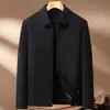Chaqueta de lana 100% en stock para hombre, otoño e invierno, con cuello de solapa, cremallera, estilo business casual, cálida, abrigo corto de lana de doble cara