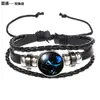 Modelos Populares de Pulseira para Casal Europeus e Americanos, Transfronteiriça 12 Signos do Zodíaco Multicamadas Trançada Luminosa Punk Couro Céu Estrelado Acessórios para Pulseira