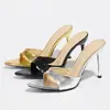 Tacones Altos para Mujer para Primavera y Verano, Punta Fina, Tacón Delgado, Correa Única, Acabado Espejo, Estampado de Dinero, Mules, de Moda, Versátiles, Elegantes Sandalias de Tacón Alto