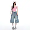 Pantalones Vaqueros Americanos Retro de Tiro Alto de Pierna Ancha Cortos para Mujer, Verano 2026, Rasgados, Sueltos, Adelgazantes, Lavados de Pierna Recta