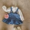 Vestido Camisa de Mezclilla con Bolsillos y Tirantes para Niñas, Estilo Nuevo de Otoño, para Niñas Pequeñas y Niños Pequeños, Vestido de Moda Coreana