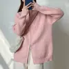 Jaqueta suéter estilo coreano com lapela e zíper duplo para mulheres, novo modelo outono/inverno 2026, cardigã de tricô solto e macio com lapela