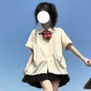 Uniforme Escolar JK para Mujer Traje de Estudiante Camisa de Manga Corta con Cuello de Muñeca Estilo Universitario Departamento Salado Falda Plisada Conjunto de Dos Piezas
