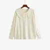 Suéter Casual de Punto Holgado para Mujer Talla Grande con Escote de Solapa Calado y Perlas Invierno 2026 para Mujeres con Sobrepeso 23717