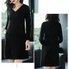 Outono e Inverno 2021 Novo Tamanho Grande Feminino Manga Longa Decote V Saia Base Cobrindo Barriga e Rejuvenescedora Vestido Solto