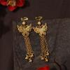 Pendientes Largos Étnicos con Borlas de Gota de Agua Atractivos Turísticos Clips para Orejas de Diamante Pendientes Geométricos Huecos de Moda