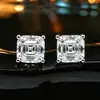 Brincos de tarracha quadrados com corte Asscher de 2 quilates de luz fria, brincos minimalistas em forma de cubo de açúcar com quatro garras, brincos de diamante de alto carbono de luxo leve para o dia a dia para mulheres
