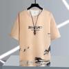 Camiseta Masculina Fina Simples de Manga Curta 2024 Nova Solta Gola Redonda Verão Ins Moderna Estilo Hong Kong Estudante Masculino Venda Atacado Barraca de Rua