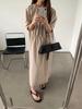 [No retornable ni intercambiable] Vestido plisado estilo coreano con cuello para mujer, falda larga holgada para mujer 69199