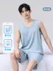 Conjunto de Regata Fina de Algodão Modal Sem Mangas e Shorts Masculino de Verão 2026 Novo Conjunto Fresco para Casa Masculino