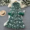 Vestido floral suave estilo francés para mujer, de manga larga, con cintura de corbata, falda de línea A, adelgazante y elegante, vestido largo, Otoño 2026