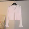 Cardigã de Linho de Bambu com Acabamento em Renda Combinado com Vestido Liso, Jaqueta de Tricô, Xale de Proteção Solar de Manga Longa, Camisa para Ar Condicionado, Jaqueta Fina
