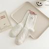 Calcetines Calcetines de Media Caña de Primavera y Otoño para Mujer Bordados con Lazo Hilo de Punto Rizado Calcetín Estilo Japonés Lindo Versátil Calcetines de Algodón para Mujer