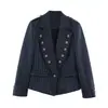 Ropa de otoño nueva para mujer estilo europeo y americano, blazer a rayas de manga larga con cuello en V ajustado simple