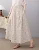Saia Midi Nova de Verão Artística de Algodão Puro Floral com Cintura Elástica e Cadarço Estilo Pastoral Longa para Mulheres