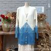 Dali Lijiang tie-dye azul tingido azul e branco tingido planta grama manga longa longa Cangshan suéter malha casaco cardigã